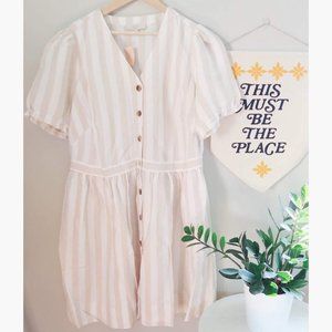 LOFT Plus Striped Puff Sleeve Pocket Shirtdress